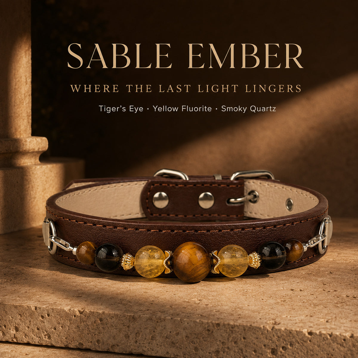 Sable Ember Tiger’s Eye Pet Jewelry Collar — KINRIOT crystal pet jewelry for size-compatible cats and dogs, gallery view 3.