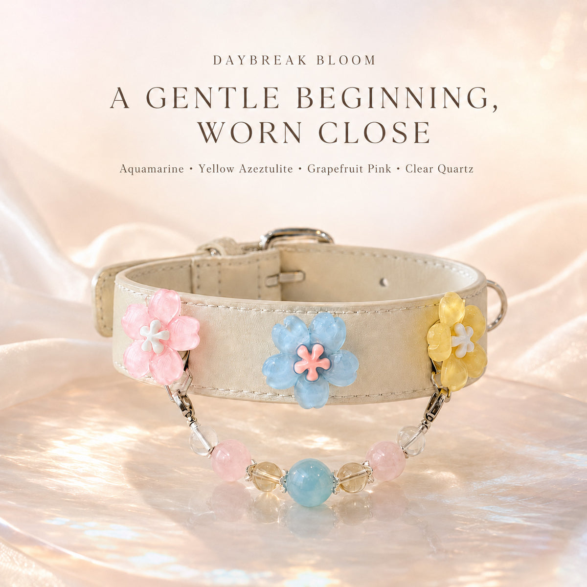 Daybreak Chorus Aquamarine Interchangeable Crystal Pet Jewelry Collar — KINRIOT crystal pet jewelry for size-compatible cats and dogs, gallery view 3.