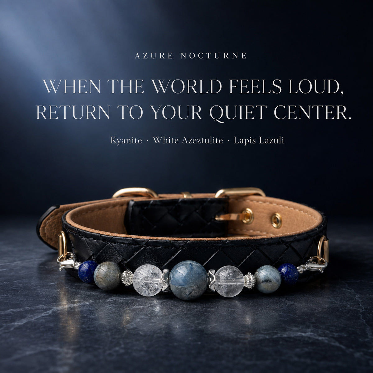 Azure Nocturne Kyanite & Lapis Lazuli Pet Jewelry Collar — KINRIOT crystal pet jewelry for size-compatible cats and dogs, gallery view 3.