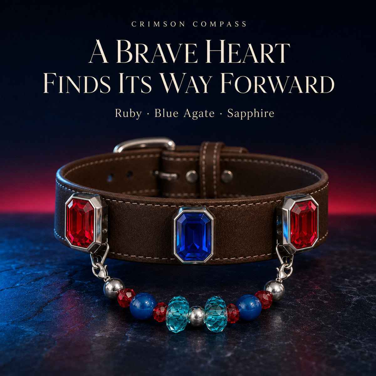 Velvet Voltage Blue Sapphire, Agate & Ruby Interchangeable Crystal Pet Jewelry Collar — KINRIOT crystal pet jewelry for size-compatible cats and dogs, gallery view 3.