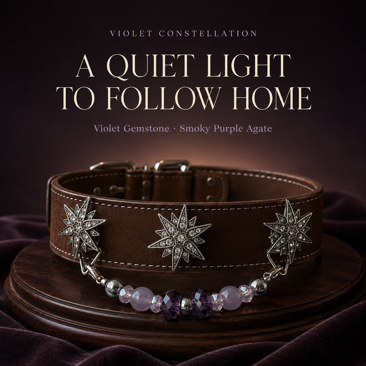 Violet Constellation Purple Agate Interchangeable Crystal Pet Jewelry Collar — KINRIOT crystal pet jewelry for size-compatible cats and dogs, gallery view 3.