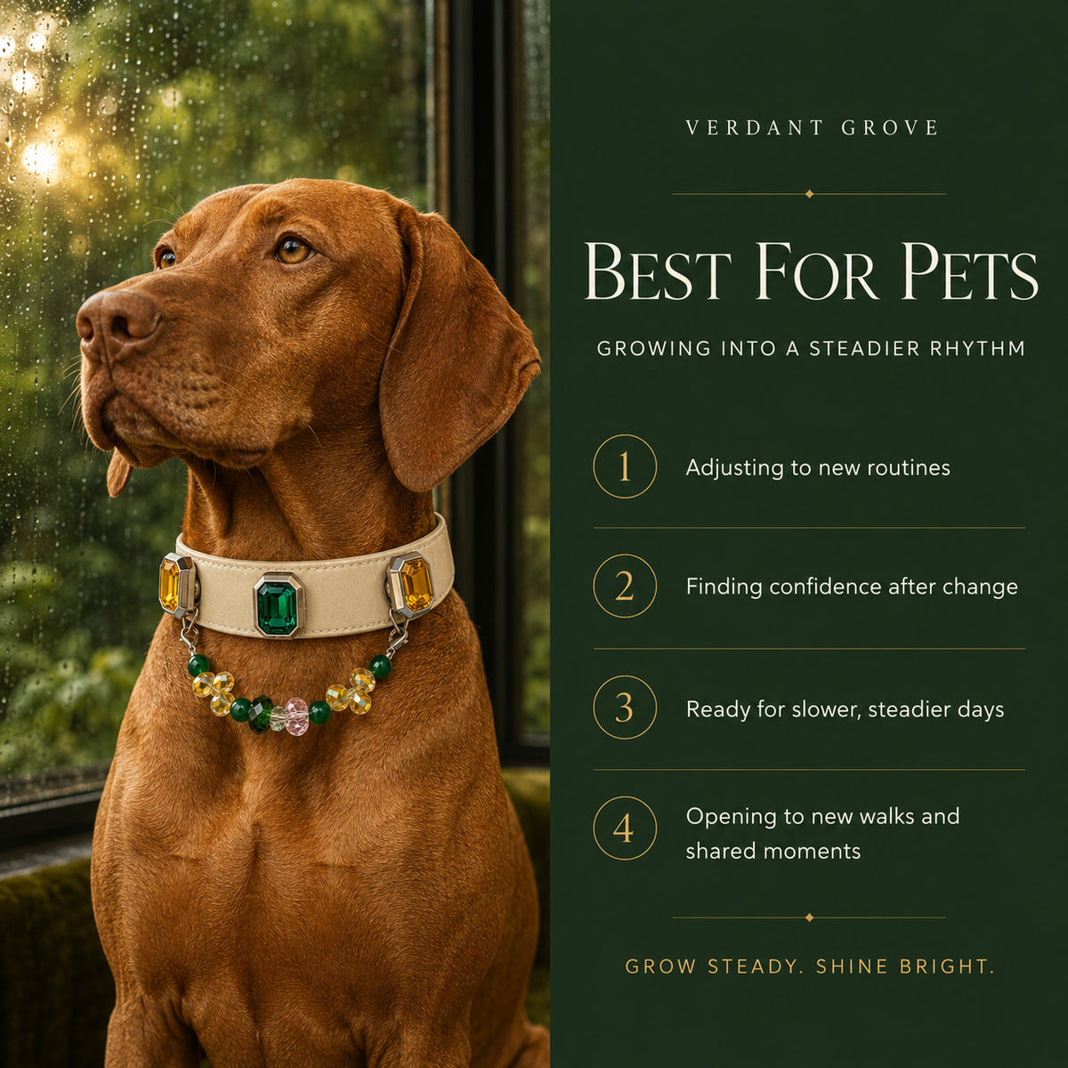 Emerald Solstice Green Agate & Sapphire Interchangeable Crystal Pet Jewelry Collar — KINRIOT crystal pet jewelry for size-compatible cats and dogs, gallery view 4.