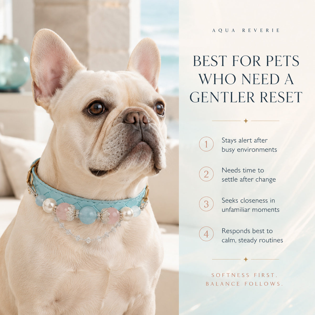 Aqua Reverie Aquamarine & Pearl Pet Jewelry Collar — KINRIOT crystal pet jewelry for size-compatible cats and dogs, gallery view 4.