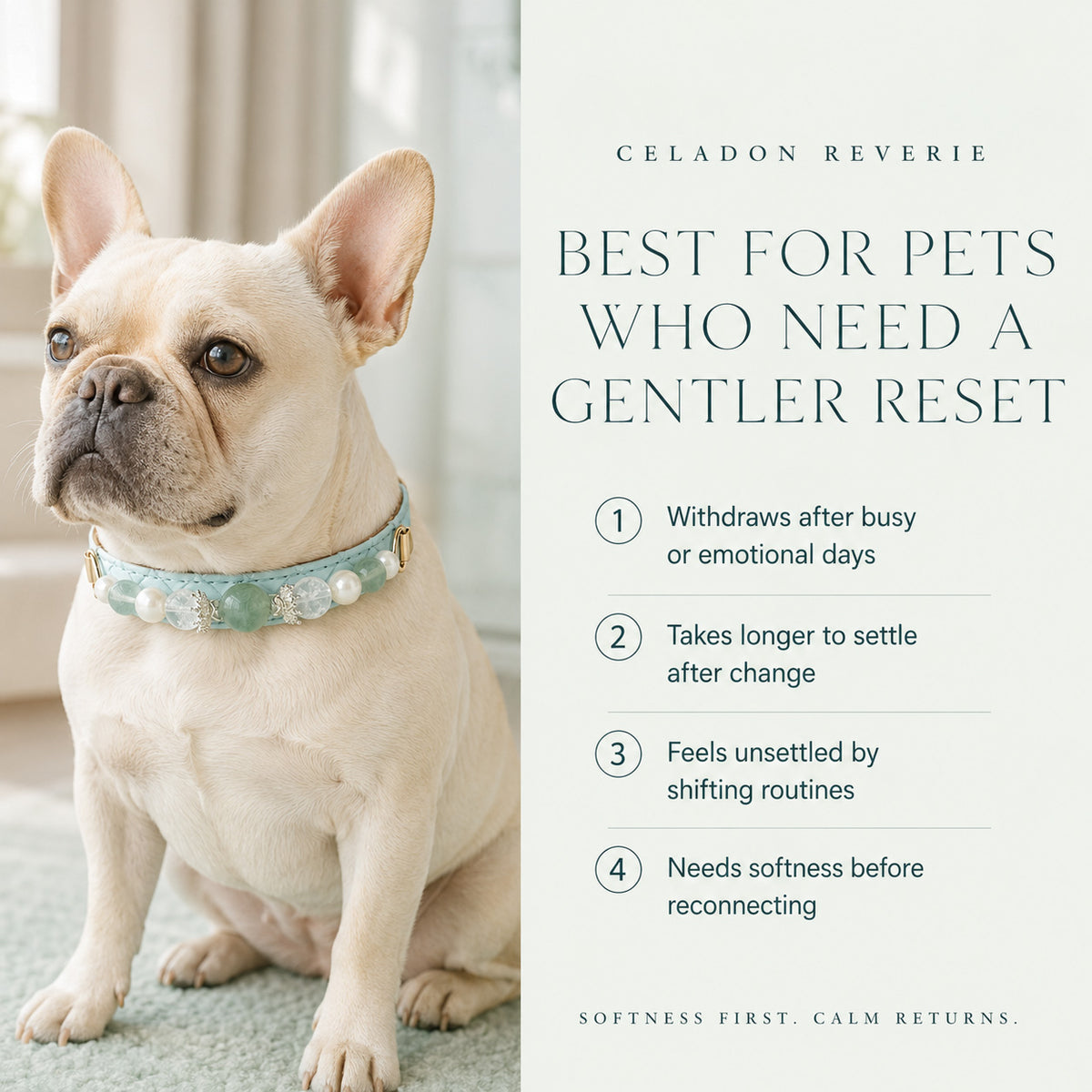 Celadon Reverie Green Fluorite & Pearl Pet Jewelry Collar — KINRIOT crystal pet jewelry for size-compatible cats and dogs, gallery view 4.