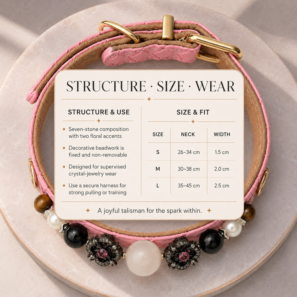 Rose Riot Moonstone, Obsidian & Tiger’s Eye Pet Jewelry Collar — KINRIOT crystal pet jewelry for size-compatible cats and dogs, gallery view 8.