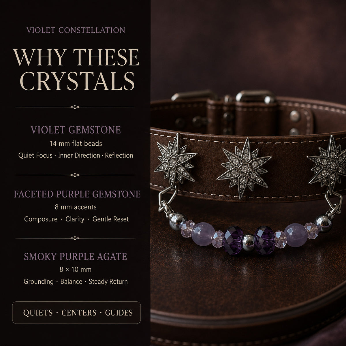 Violet Constellation Purple Agate Interchangeable Crystal Pet Jewelry Collar — KINRIOT crystal pet jewelry for size-compatible cats and dogs, gallery view 5.