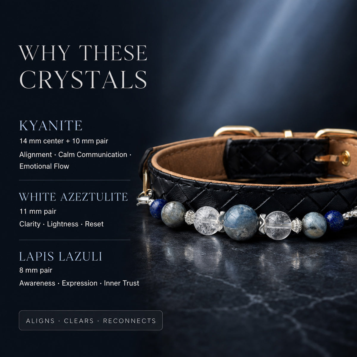 Azure Nocturne Kyanite & Lapis Lazuli Pet Jewelry Collar — KINRIOT crystal pet jewelry for size-compatible cats and dogs, gallery view 5.