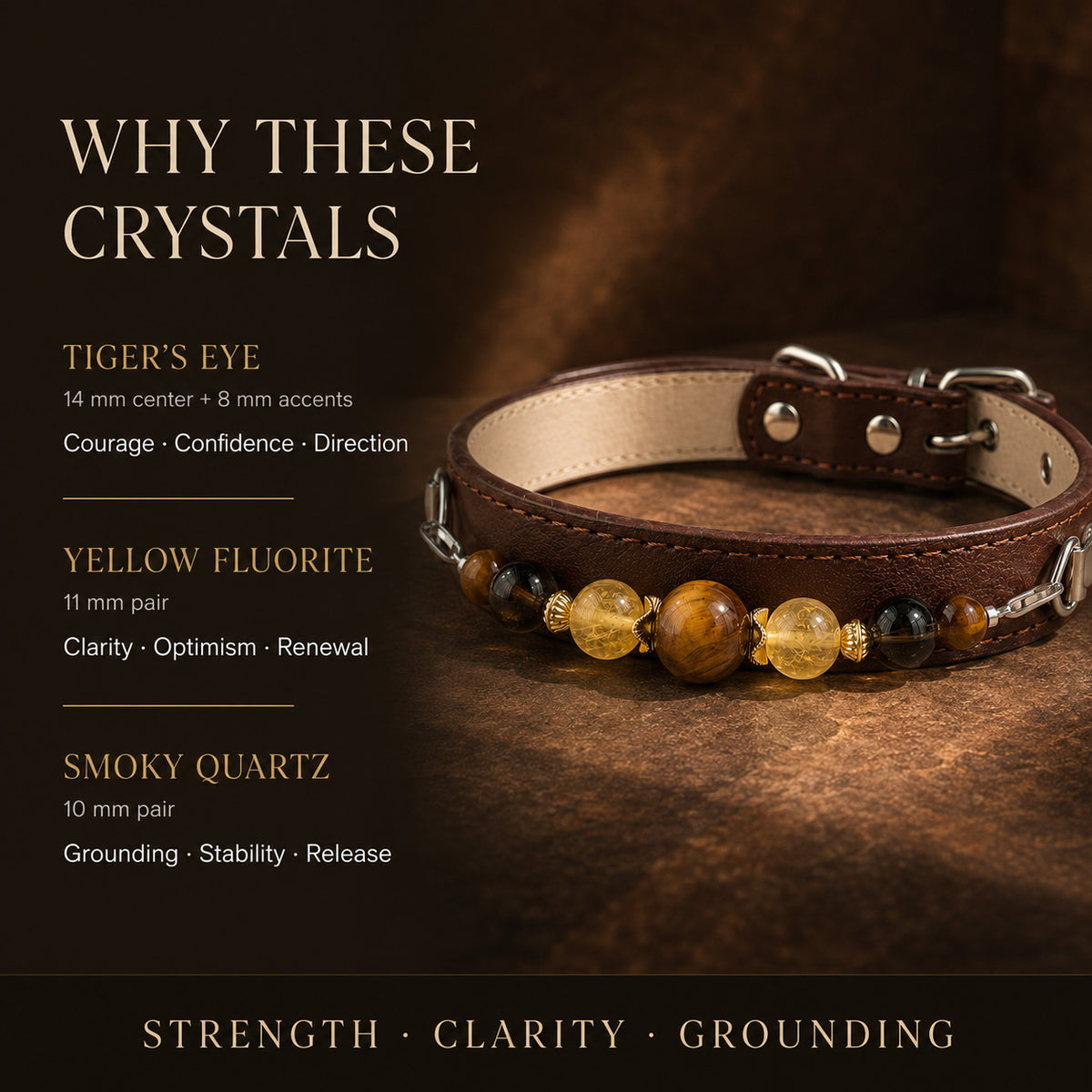 Sable Ember Tiger’s Eye Pet Jewelry Collar — KINRIOT crystal pet jewelry for size-compatible cats and dogs, gallery view 5.