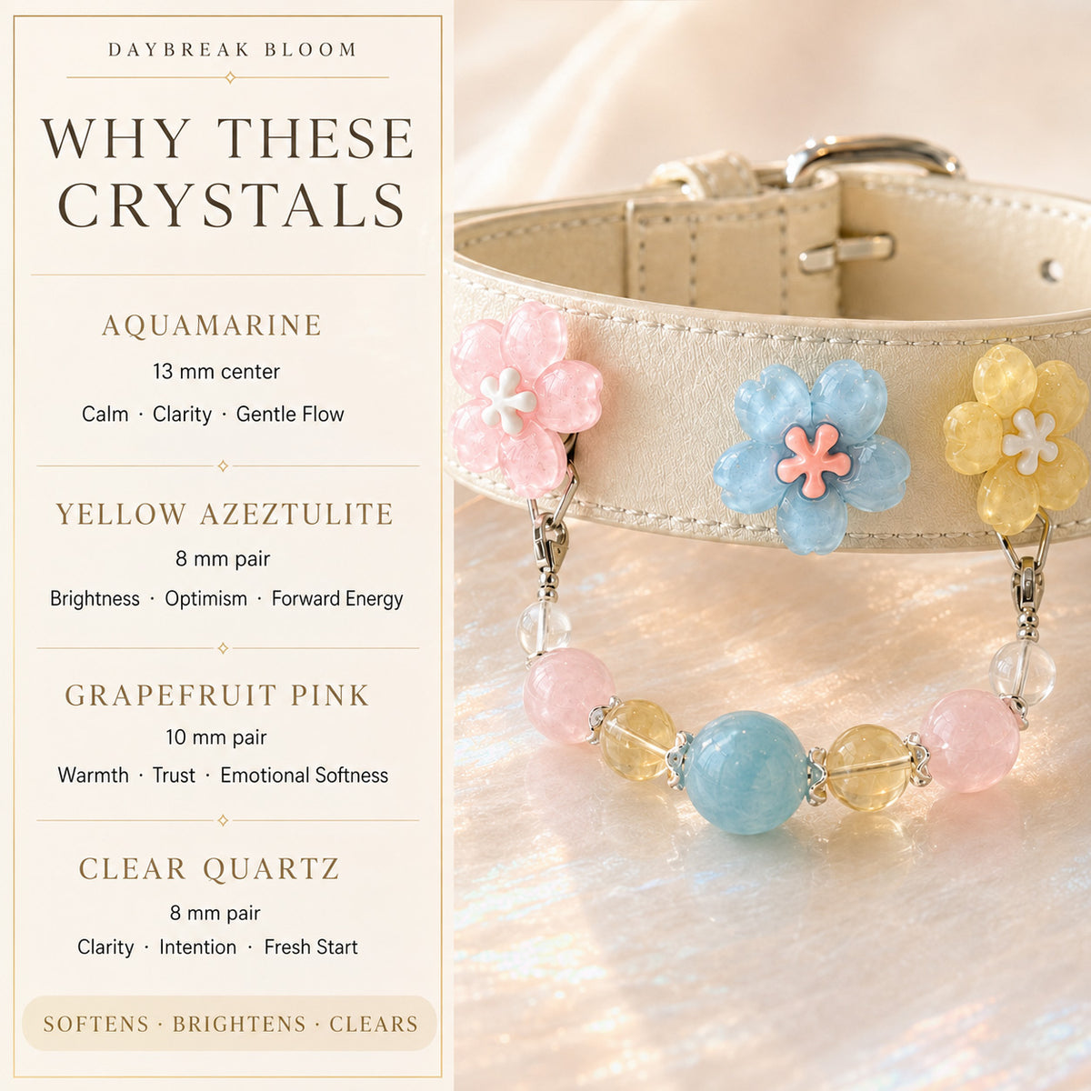 Daybreak Chorus Aquamarine Interchangeable Crystal Pet Jewelry Collar — KINRIOT crystal pet jewelry for size-compatible cats and dogs, gallery view 5.