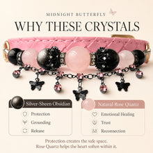 Midnight Butterfly Rose Quartz & Silver-Sheen Obsidian Pet Jewelry Collar — KINRIOT crystal pet jewelry for size-compatible cats and dogs, gallery view 5.