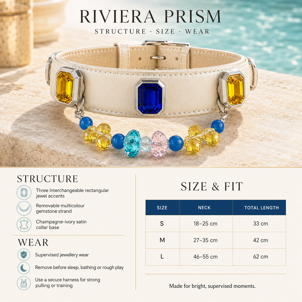 Riviera Prism Blue Agate & Sapphire Interchangeable Crystal Pet Jewelry Collar — KINRIOT crystal pet jewelry for size-compatible cats and dogs, gallery view 8.