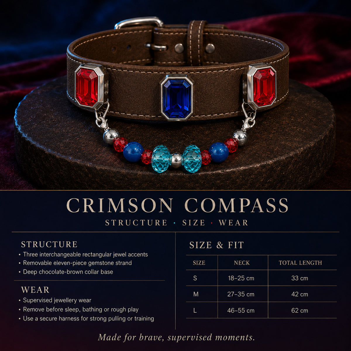 Velvet Voltage Blue Sapphire, Agate & Ruby Interchangeable Crystal Pet Jewelry Collar — KINRIOT crystal pet jewelry for size-compatible cats and dogs, gallery view 8.