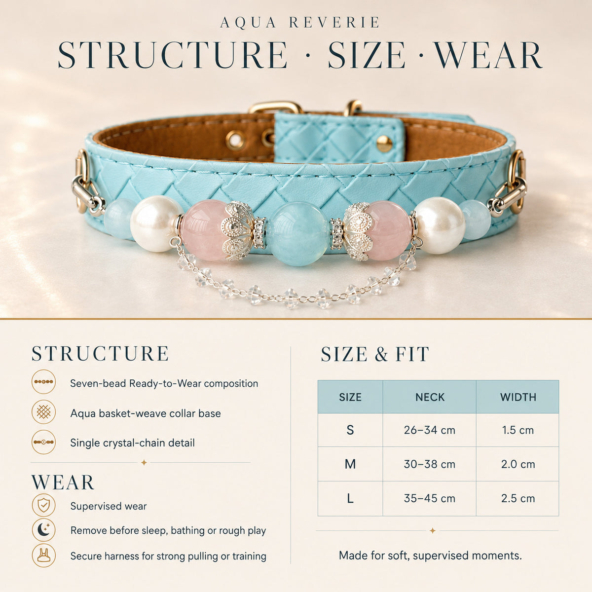 Aqua Reverie Aquamarine & Pearl Pet Jewelry Collar — KINRIOT crystal pet jewelry for size-compatible cats and dogs, gallery view 8.