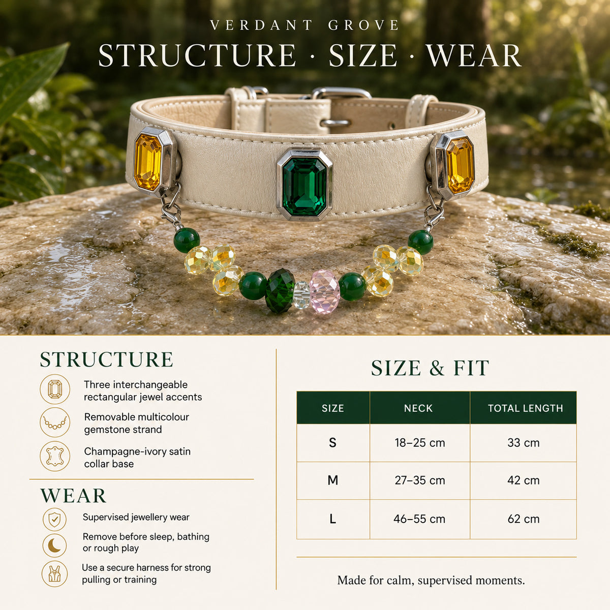 Emerald Solstice Green Agate & Sapphire Interchangeable Crystal Pet Jewelry Collar — KINRIOT crystal pet jewelry for size-compatible cats and dogs, gallery view 8.