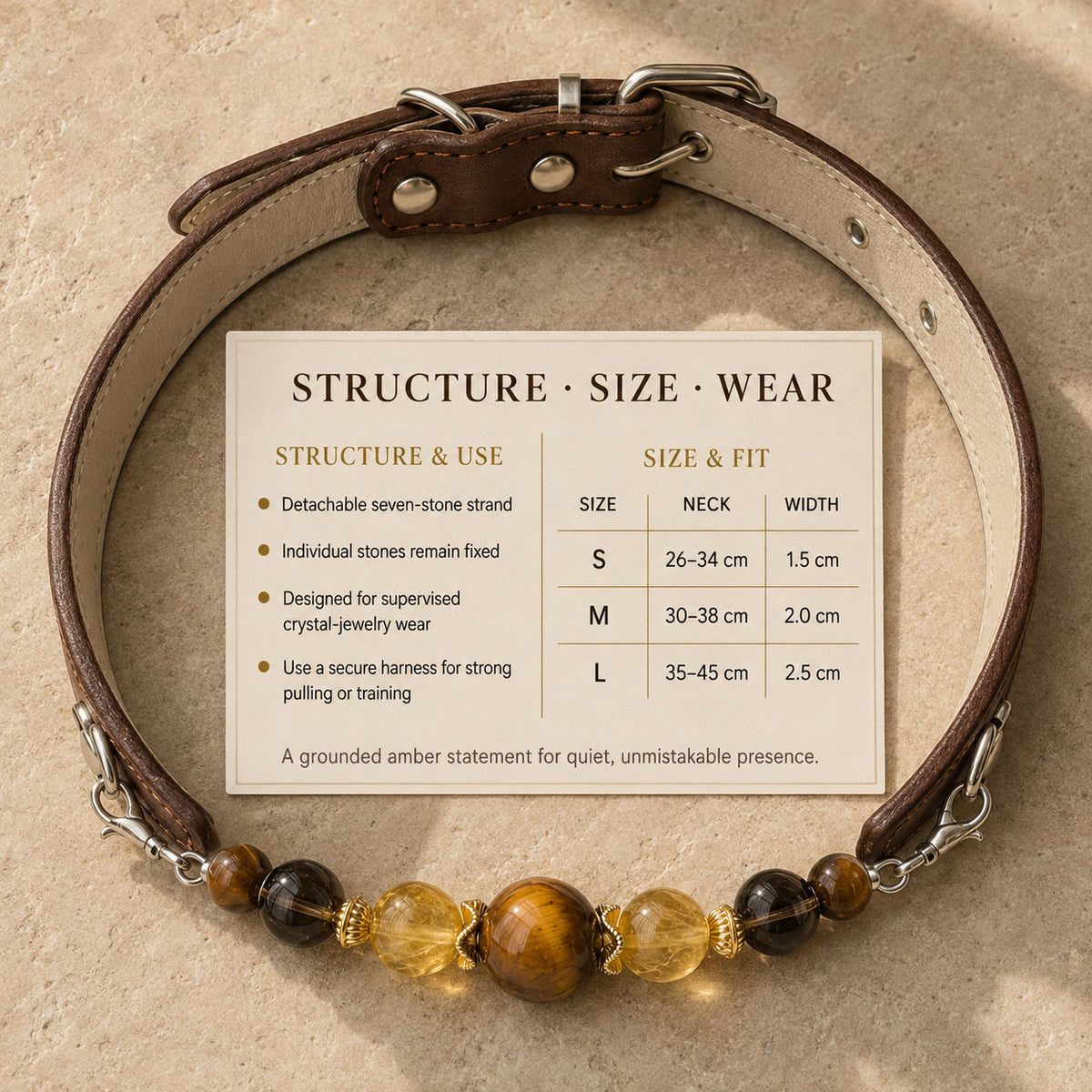 Sable Ember Tiger’s Eye Pet Jewelry Collar — KINRIOT crystal pet jewelry for size-compatible cats and dogs, gallery view 7.