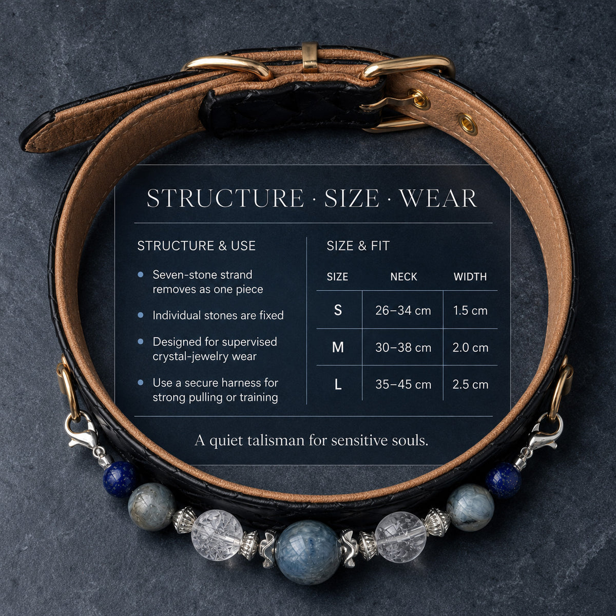 Azure Nocturne Kyanite & Lapis Lazuli Pet Jewelry Collar — KINRIOT crystal pet jewelry for size-compatible cats and dogs, gallery view 8.