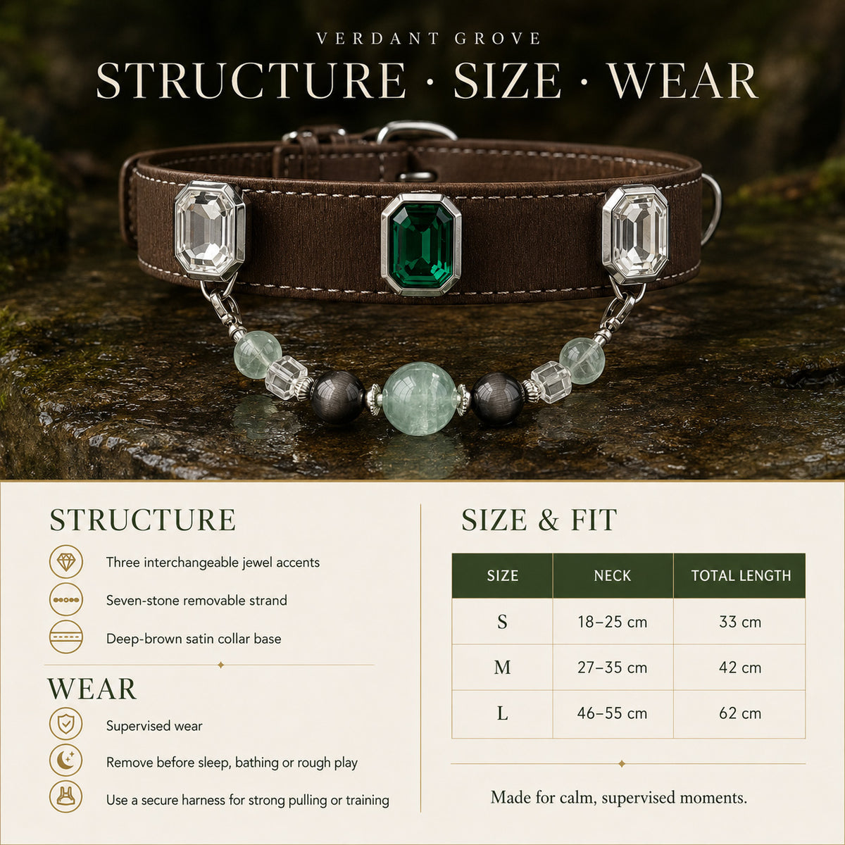 Verdant Grove Green Fluorite & Obsidian Interchangeable Crystal Pet Jewelry Collar — KINRIOT crystal pet jewelry for size-compatible cats and dogs, gallery view 8.
