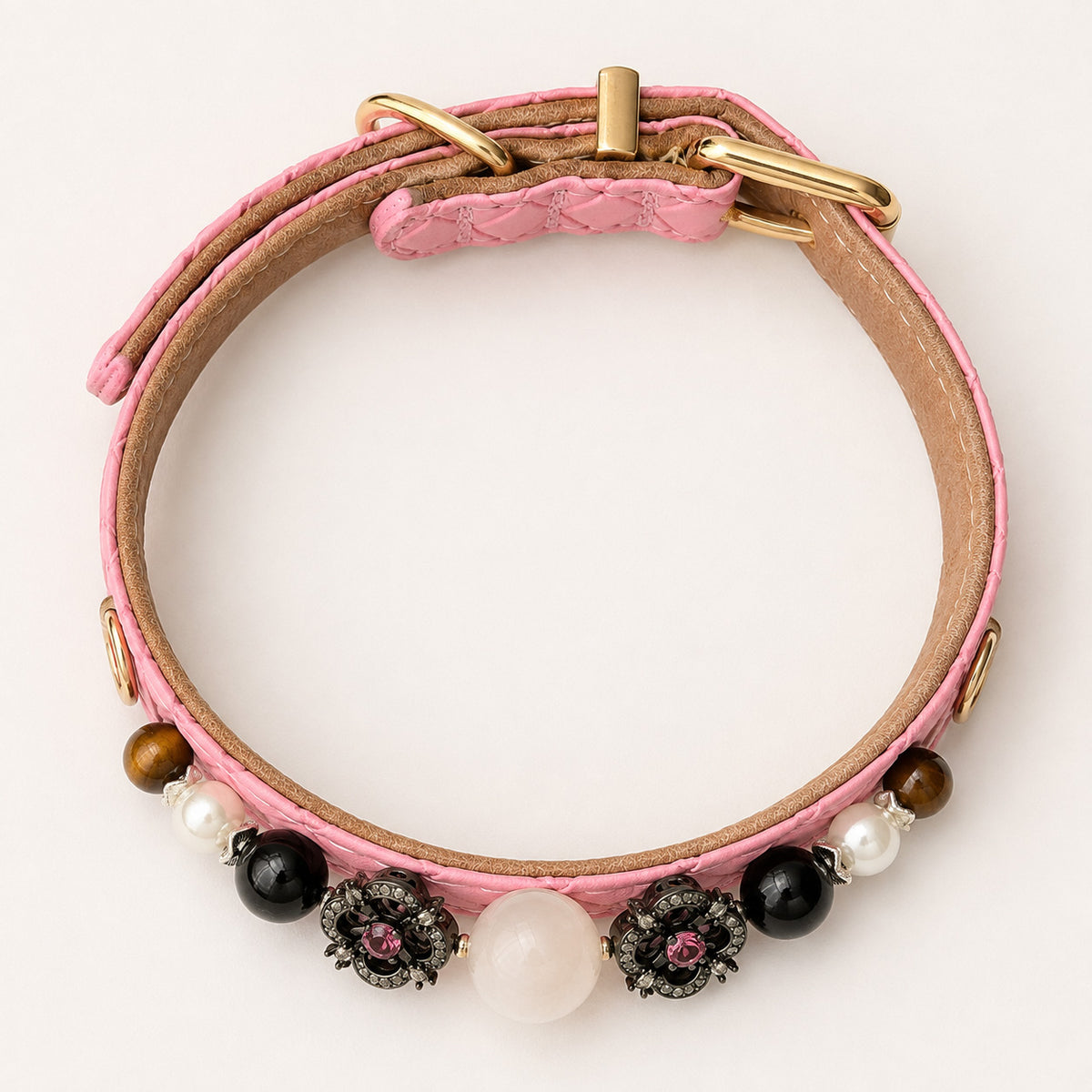 Rose Riot Moonstone, Obsidian & Tiger’s Eye Pet Jewelry Collar — KINRIOT crystal pet jewelry for size-compatible cats and dogs, gallery view 7.