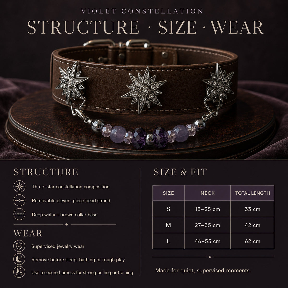 Violet Constellation Purple Agate Interchangeable Crystal Pet Jewelry Collar — KINRIOT crystal pet jewelry for size-compatible cats and dogs, gallery view 6.