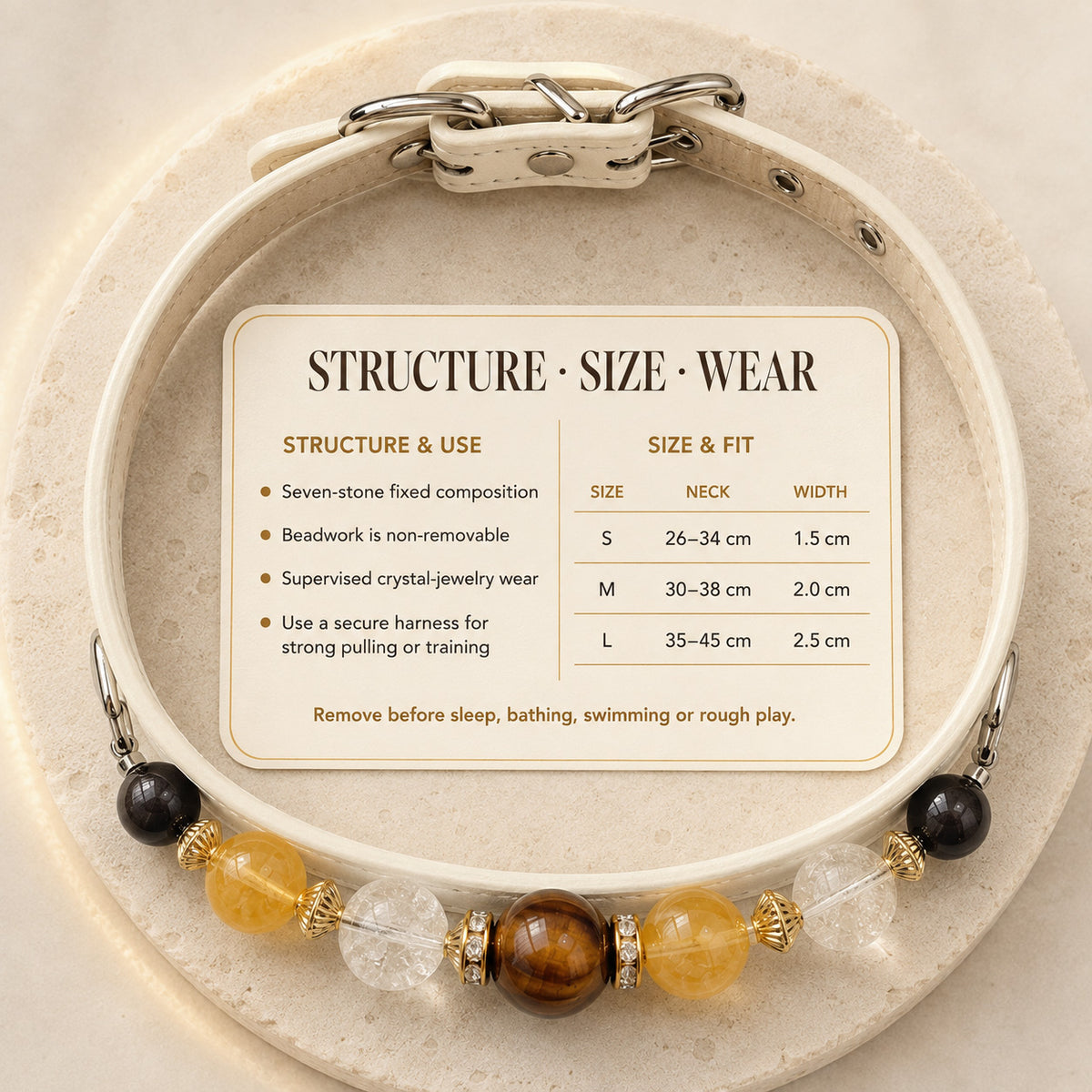 Sunlit Halo Tiger’s Eye & Yellow Fluorite Pet Jewelry Collar — KINRIOT crystal pet jewelry for size-compatible cats and dogs, gallery view 8.