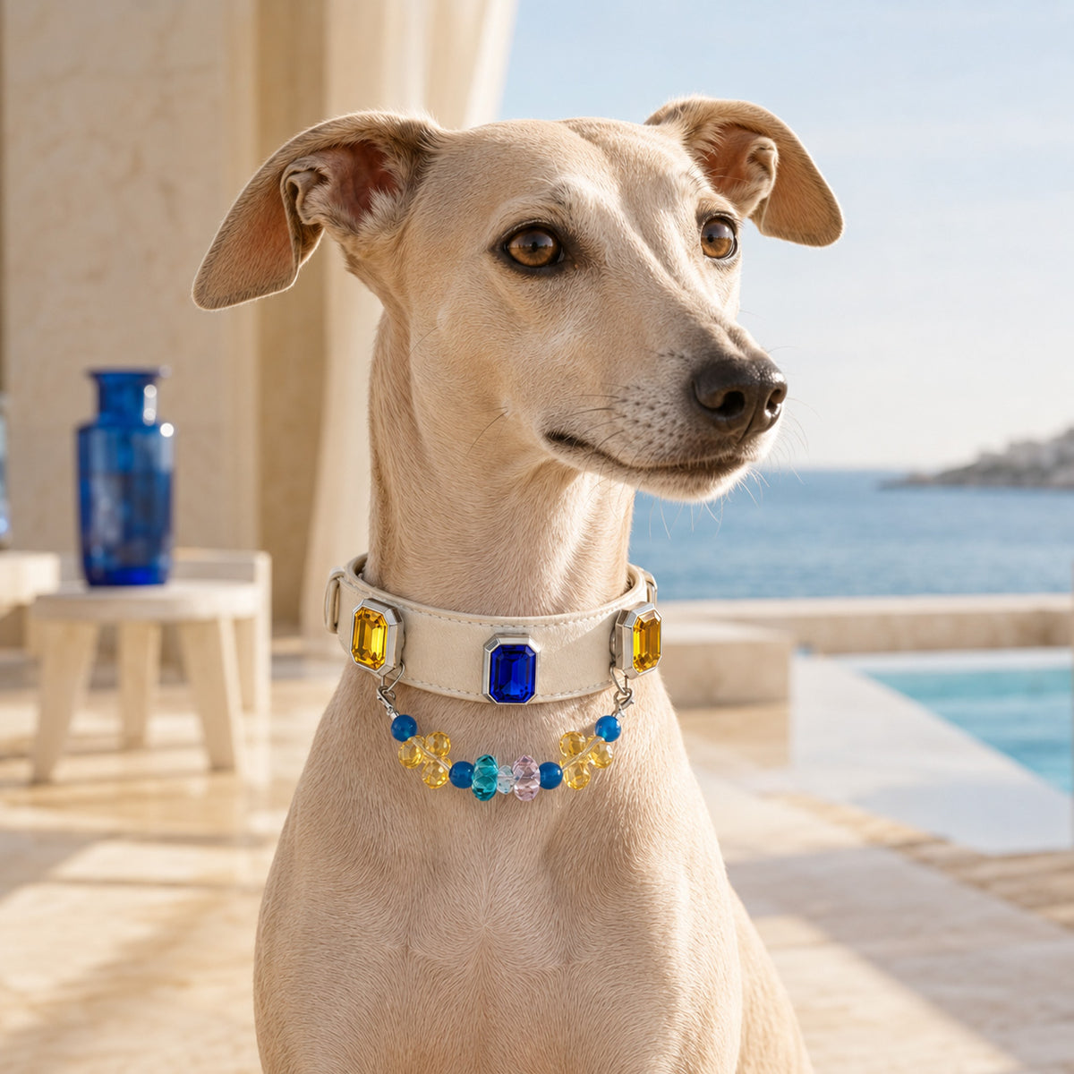 Riviera Prism Blue Agate & Sapphire Interchangeable Crystal Pet Jewelry Collar — KINRIOT crystal pet jewelry for size-compatible cats and dogs, gallery view 2.