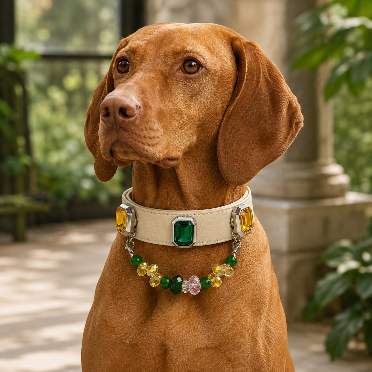 Emerald Solstice Green Agate & Sapphire Interchangeable Crystal Pet Jewelry Collar — KINRIOT crystal pet jewelry for size-compatible cats and dogs, gallery view 2.