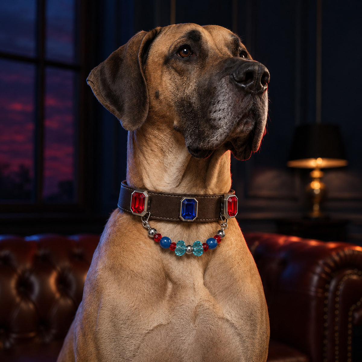 Velvet Voltage Blue Sapphire, Agate & Ruby Interchangeable Crystal Pet Jewelry Collar — KINRIOT crystal pet jewelry for size-compatible cats and dogs, gallery view 2.