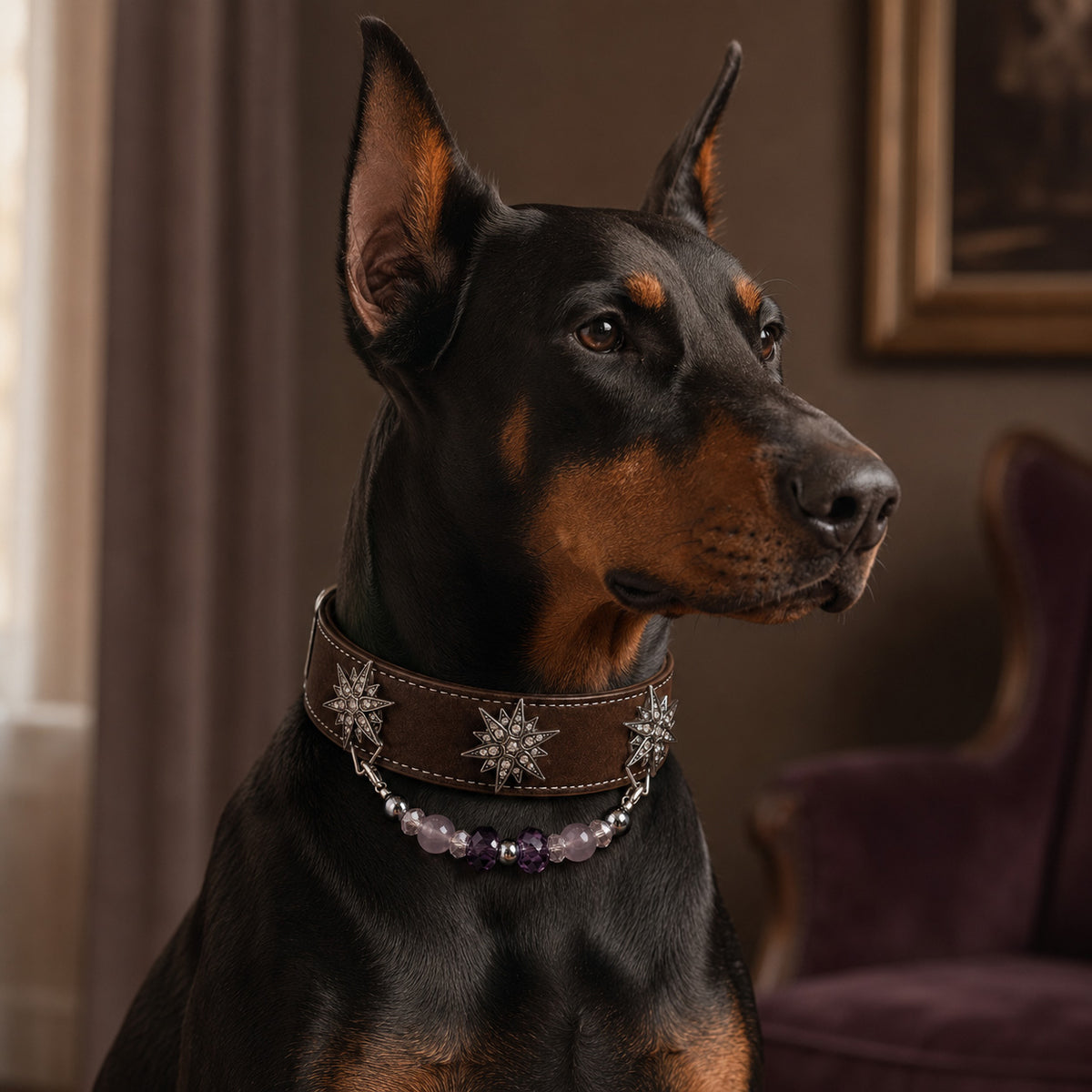 Violet Constellation Purple Agate Interchangeable Crystal Pet Jewelry Collar — KINRIOT crystal pet jewelry for size-compatible cats and dogs, gallery view 2.
