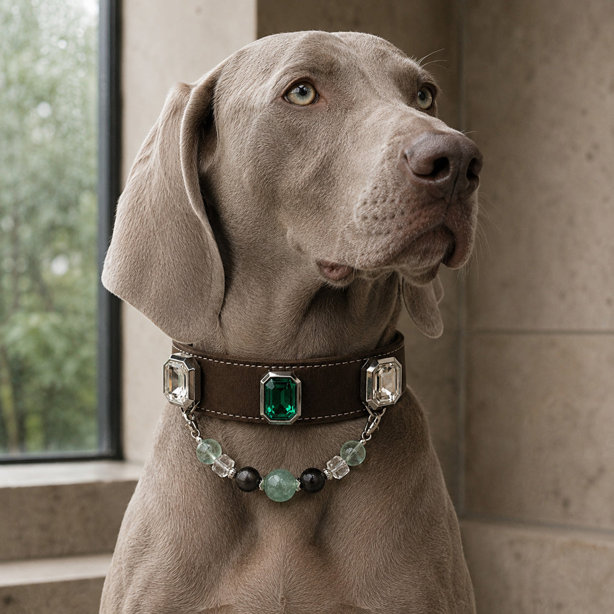 Verdant Grove Green Fluorite & Obsidian Interchangeable Crystal Pet Jewelry Collar — KINRIOT crystal pet jewelry for size-compatible cats and dogs, gallery view 2.