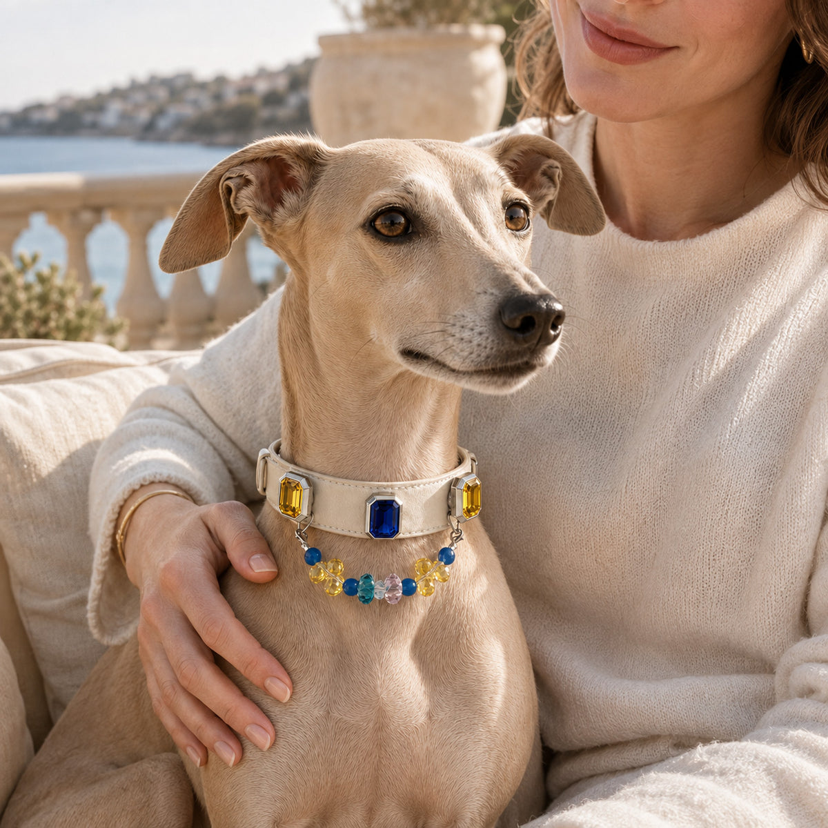 Riviera Prism Blue Agate & Sapphire Interchangeable Crystal Pet Jewelry Collar — KINRIOT crystal pet jewelry for size-compatible cats and dogs, gallery view 9.