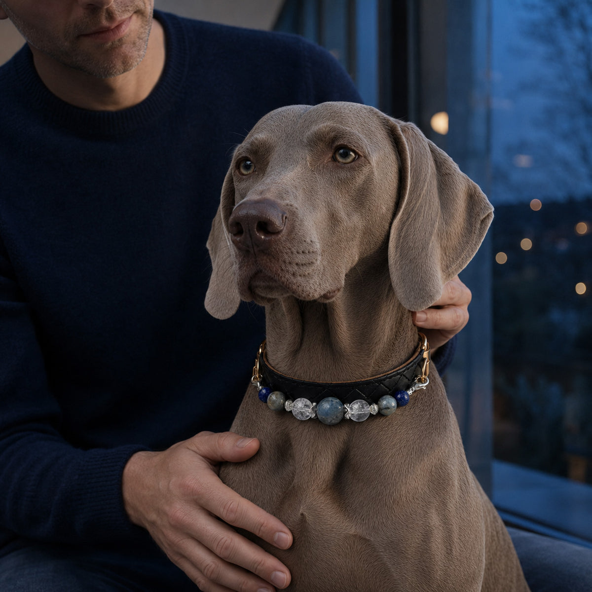 Azure Nocturne Kyanite & Lapis Lazuli Pet Jewelry Collar — KINRIOT crystal pet jewelry for size-compatible cats and dogs, gallery view 9.