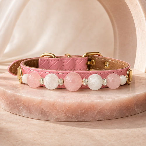 Blush Reverie Rose Quartz & Phantom Quartz Pet Jewelry Collar for size-compatible cats and dogs.