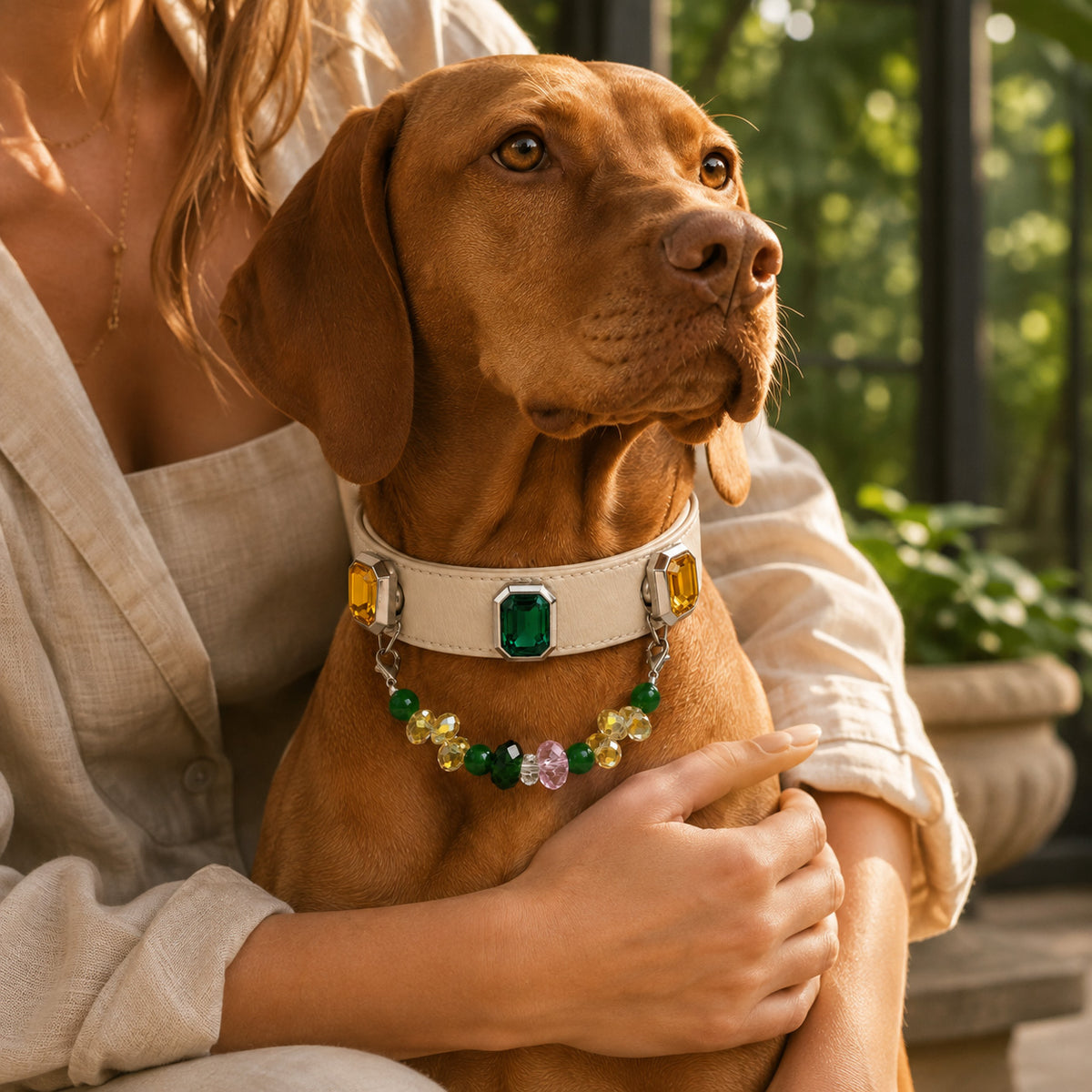 Emerald Solstice Green Agate & Sapphire Interchangeable Crystal Pet Jewelry Collar — KINRIOT crystal pet jewelry for size-compatible cats and dogs, gallery view 9.