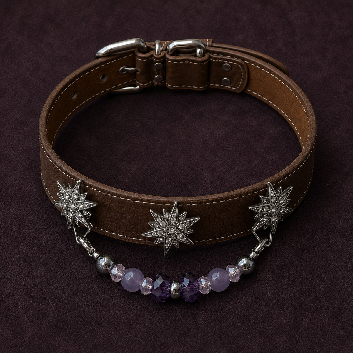 Violet Constellation Purple Agate Interchangeable Crystal Pet Jewelry Collar — KINRIOT crystal pet jewelry for size-compatible cats and dogs, gallery view 8.