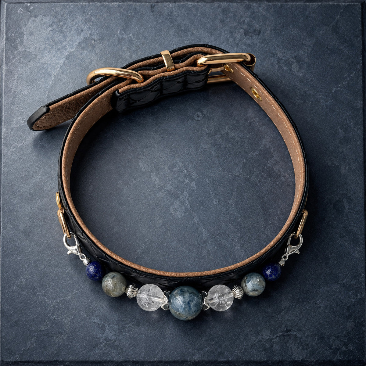 Azure Nocturne Kyanite & Lapis Lazuli Pet Jewelry Collar — KINRIOT crystal pet jewelry for size-compatible cats and dogs, gallery view 7.