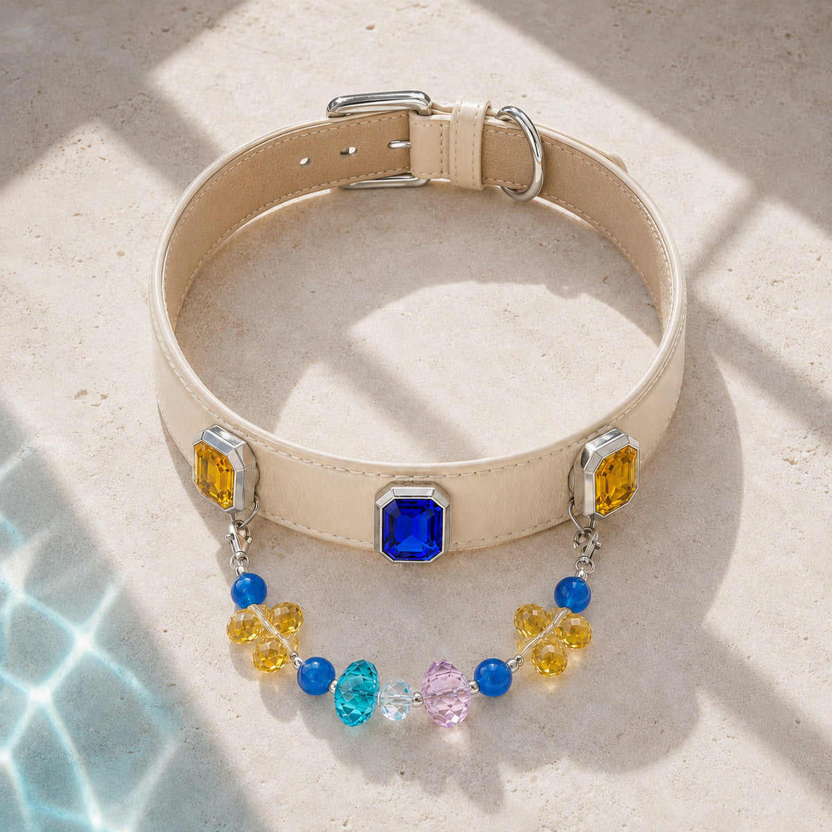 Riviera Prism Blue Agate & Sapphire Interchangeable Crystal Pet Jewelry Collar — KINRIOT crystal pet jewelry for size-compatible cats and dogs, gallery view 6.