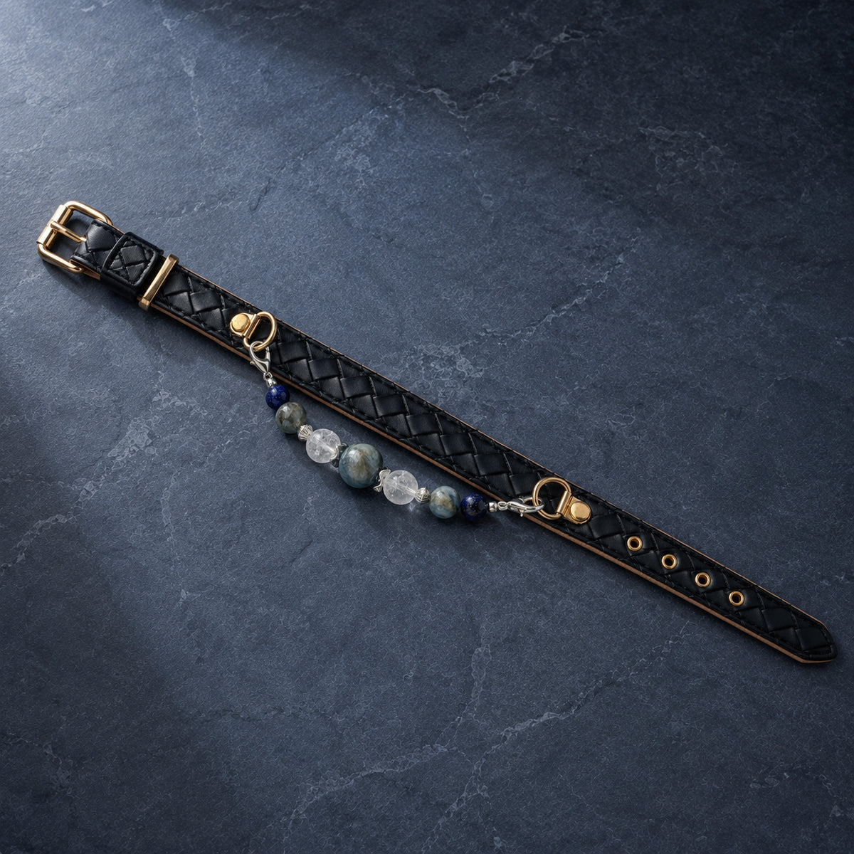 Azure Nocturne Kyanite & Lapis Lazuli Pet Jewelry Collar — KINRIOT crystal pet jewelry for size-compatible cats and dogs, gallery view 6.