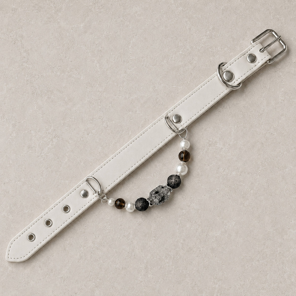 Lunar Veil Black Rutilated Quartz & Pearl Pet Jewelry Collar — KINRIOT crystal pet jewelry for size-compatible cats and dogs, gallery view 6.